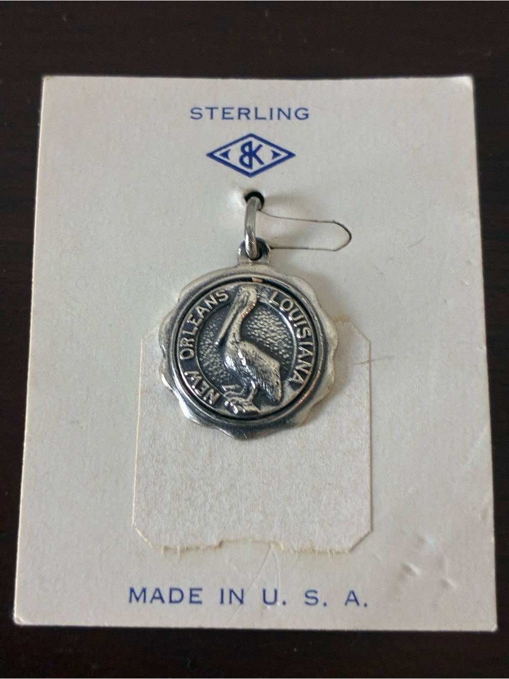 NWT Vintage Sterling Silver Louisiana Pelican Charm with Original Display Card